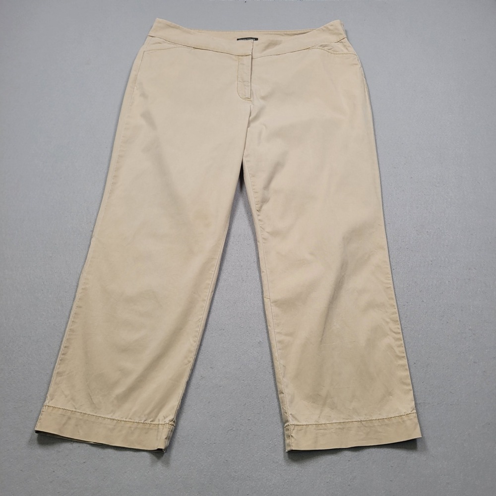 Eileen Fisher Women Tan Cotton Tencel Blend Straight Leg Chino Pants Size 14